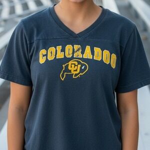 Colorado Buffaloes CU U Trau T Shirt Womens Size M V Neck Yellow Gold